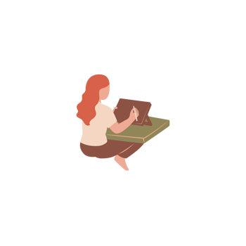 A woman sitting on the floor with a laptop png
