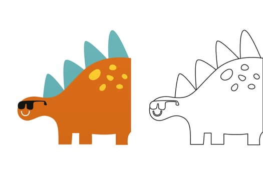 cartoon of big cute dinosaur, coloring sheet vector