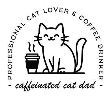 Cat dad club funny caffeine quotes professional coffee and cats lover father men shirt design badge pet animal retro black aesthetic printable illustration fathers day card transparent background png