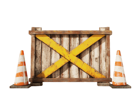 Isolated construction barrier with striped cones on a plain background render png
