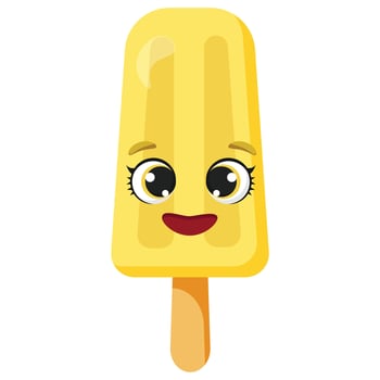 yellow ice cream with big eyes and a smiling face on a white background vector