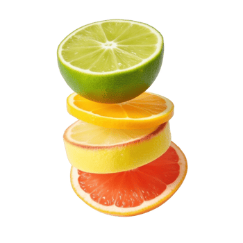 Vibrant Citrus Stack Lime, Orange, Lemon, Grapefruit Slices in Airy Levitation png