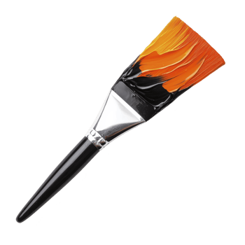 A paintbrush with vibrant orange and black bristles is shown against transparency background, highlighting its artistic and creative potential png