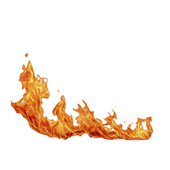 A dynamic, curved flame with vibrant orange and yellow hues against transparent background, evoking energy and warmth. Perfect for design projects needing fiery elements png