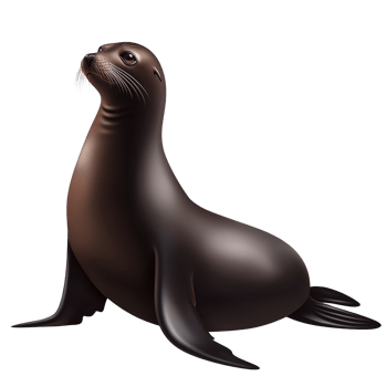 A realistic illustration of sea lion with glossy brown coat, sitting upright on its flippers, showcasing its sleek body and whiskered face png