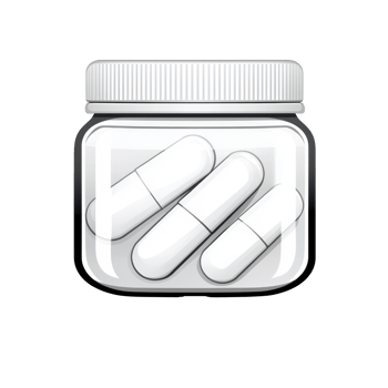 A clear jar with white lid contains several large white capsules, suggesting focus on health or medication. simple design emphasizes contents png