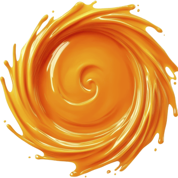 A vibrant swirl of orange liquid creates dynamic, energetic pattern, resembling splash or vortex. glossy texture and rich color evoke sense of movement and fluidity png