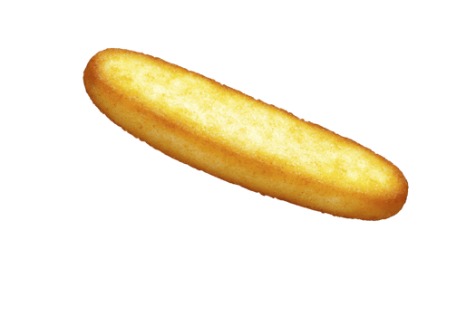 A golden, elongated sponge cake with smooth texture, often filled with creamy filling, is shown against plain background. cake soft appearance suggests delightful treat png
