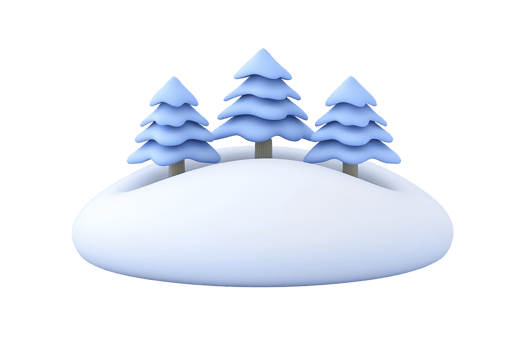 A serene winter scene features stylized blue pine trees on snow covered hill, evoking sense of calm and tranquility. minimalist design highlights beauty of winter landscapes png