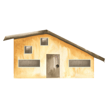 Ochre yellow brick house watercolor illustration with brown roof,door and windows. Hand drawn isolated south Europe cottage, summer village clipart for poster,label, logo design png