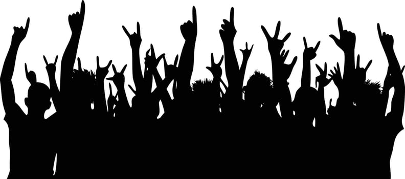 Crowd Silhouette Hands Up Rock On Signs Concert Gestures Celebration Party People vector