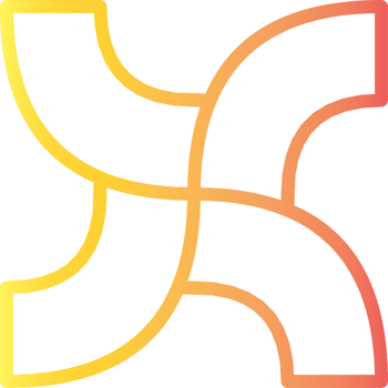 An abstract design featuring a unique curved gradient symbol in vibrant yellow and orange hues. png