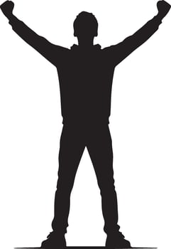 Silhouette of a person with arms raised in a victorious pose against a white background view vector