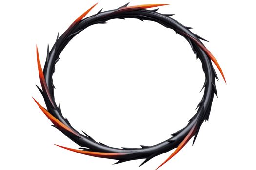 A circular design with sharp, fiery elements creates dynamic and intense visual. combination of red and orange hues with dark tones gives sense of energy and movement png