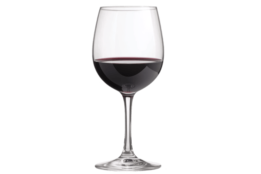 A tall, elegant wine glass filled with rich red wine, showcasing its deep color and clarity. glass stands on slender stem, highlighting sophistication of drink png