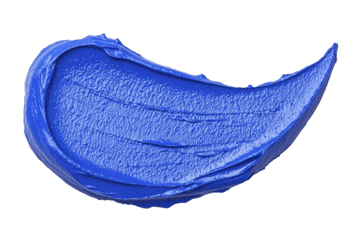 A vibrant blue paint smear with smooth texture and glossy finish, showcasing artistic creativity and color vibrancy. paint is spread in curved, dynamic shape, highlighting its rich pigment png