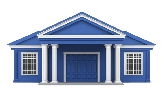 A blue building with white columns and triangular pediment, featuring large windows and central door, evokes classic architectural style png
