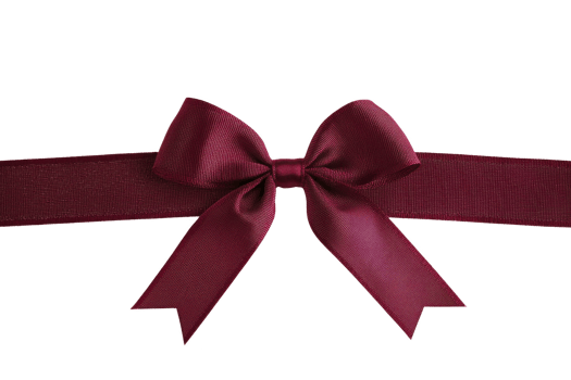 A decorative maroon ribbon bow with elegant loops and tails, perfect for gift wrapping or festive decorations, isolated on transparency background png