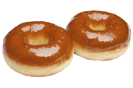 A Two glossy caramel glazed donuts sit side by side, showcasing their shiny, sweet coating. soft, fluffy texture of donuts is visible, making them look irresistibly delicious png