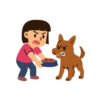 rabies disease concept. dog and cat bite lick and scratch. woman feed dog vector