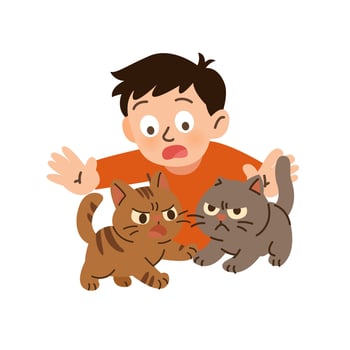 rabies disease concept. dog and cat bite lick and scratch. cat fighting vector