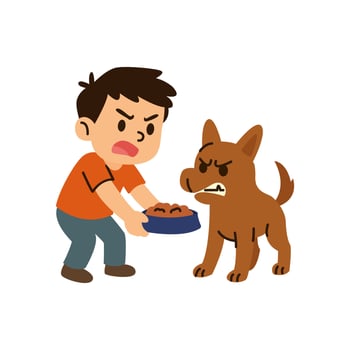 rabies disease concept. dog and cat bite lick and scratch. man feed dog vector