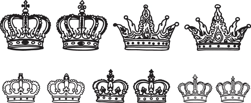 Elegant Black and White Royal Crown Illustration for Design and Crafts vector