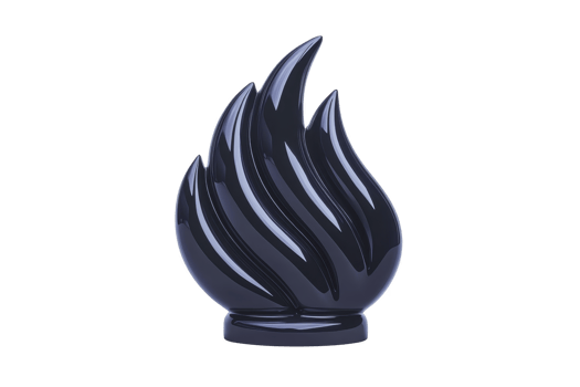 A This features sleek, stylized flame sculpture with glossy finish, showcasing dynamic curves and modern design. dark color adds sense of elegance and sophistication.flame sculpture png