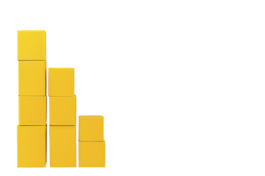 A Yellow blocks stacked in descending order create bar graph shape against transparency background, symbolizing data visualization or growth analysis png