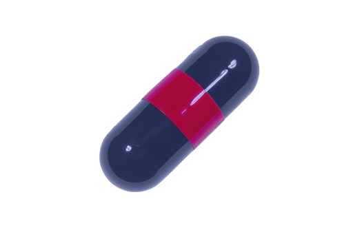 A large, glossy capsule pill with striking red and black color scheme is isolated on transparency background, showcasing its sleek design and vibrant contrast png
