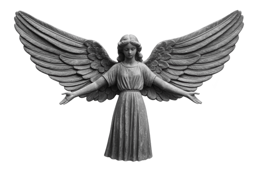 A serene stone angel statue with outstretched wings and open arms symbolizes peace and protection. detailed craftsmanship highlights angel graceful features and flowing robe png