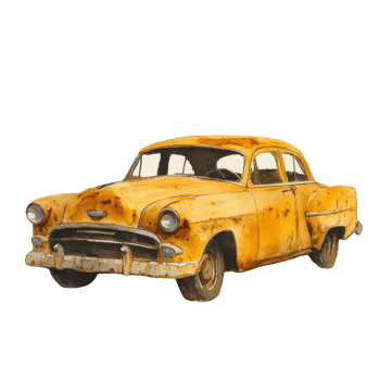 Weathered charm. An artistic watercolor rendering of a vintage automobile png