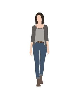 Flat art people and illustration, woman in jeans and a jacket walking confidently in a modern style vector