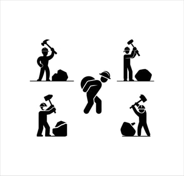 Construction Worker Silhouette Art, Breaking Rocks vector