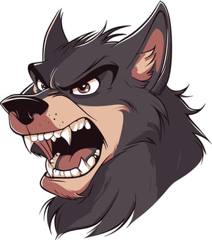 A cartoon wolf head with fangs and teeth vector