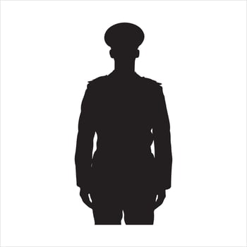 man poses wearing uniform stands silhouette vector