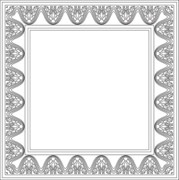 square Assyrian black outline ornament. Rectangle, border, frame of Mesopatamia vector