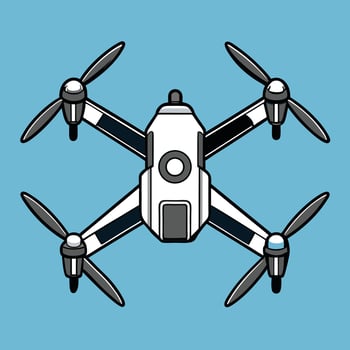 Graphic illustration of a modern drone with four propellers on light blue vector