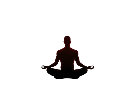 A silhouette of person meditating in lotus position, exuding calm and tranquility. figure is centered against transparency background, emphasizing peaceful posture png