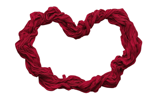 A vibrant red fabric is artistically arranged in shape of heart, symbolizing love and passion. texture of cloth adds depth and movement to design, creating dynamic visual effect png