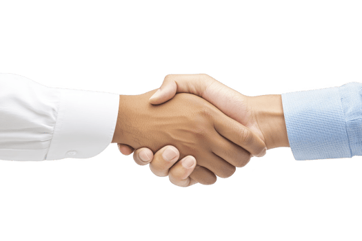 A handshake between two people, one in white shirt and other in blue shirt, symbolizes agreement and cooperation. image conveys sense of partnership and mutual understanding png
