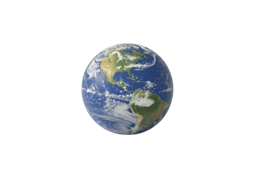 A view of Earth from space shows continents of North and South America surrounded by vast oceans and swirling clouds. vibrant blue of water contrasts with green and brown landmasses png