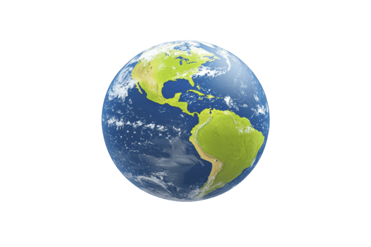 A This shows realistic depiction of Earth from space, highlighting continents of North and South America with visible cloud formations over oceans. vibrant blue of oceans contrasts with green png