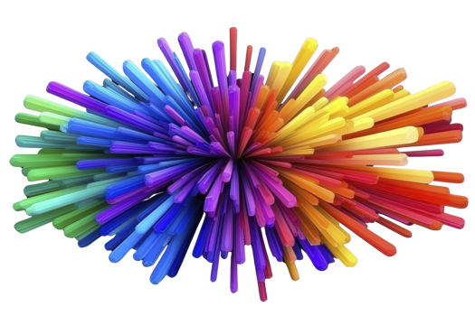 A vibrant explosion of colorful 3D spikes radiates outward, creating dynamic and energetic visual effect. spectrum of colors includes red, blue, green, yellow, and purple, forming captivating png
