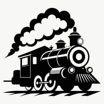 Old steam train locomotive in black and white illustration vector
