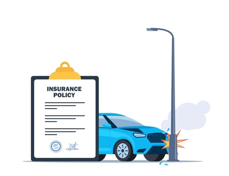 Car insurance coverage. Damaged vehicle and insurance police. Car breakdown on the road. Automobile protection, security, safety. illustration. vector