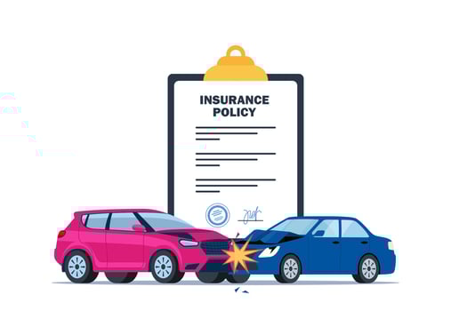 Car insurance concept. Damaged vehicle and insurance police. Car breakdown on the road. Automobile protection, security, safety. illustration. vector