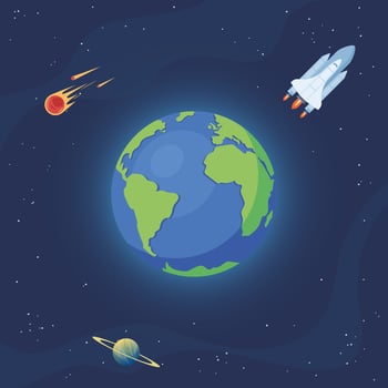 Space with planet Earth, rocket, planets and stars. Illustration Of Space. vector