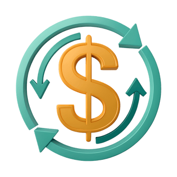 3D icon, A simple icon of a dollar sign surrounded by circular arrows, symbolizing currency exchange, business transactions, and financial movement png