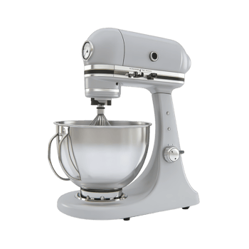 sleek silver stand mixer with stainless steel bowl, perfect for baking enthusiasts. mixer features modern design with adjustable settings and sturdy base png